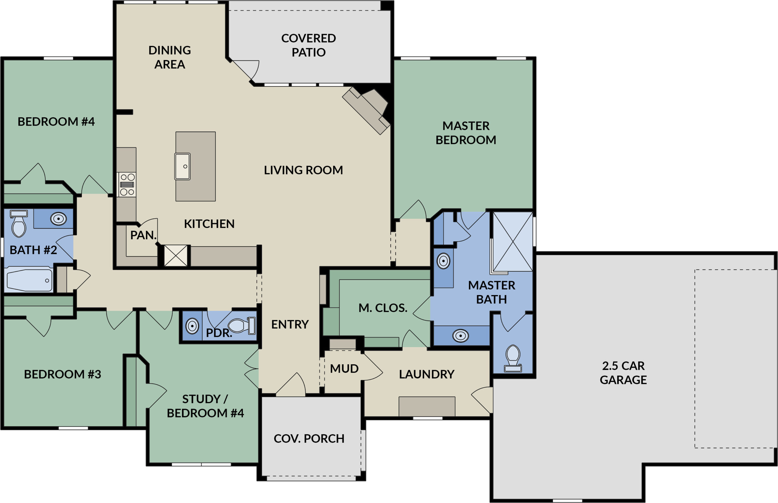 319 Serenity Pass floor plan — 4 bedroom 2.5 bath 2049 sq ft custom home Spring Branch Texas - Hearthside Homes
