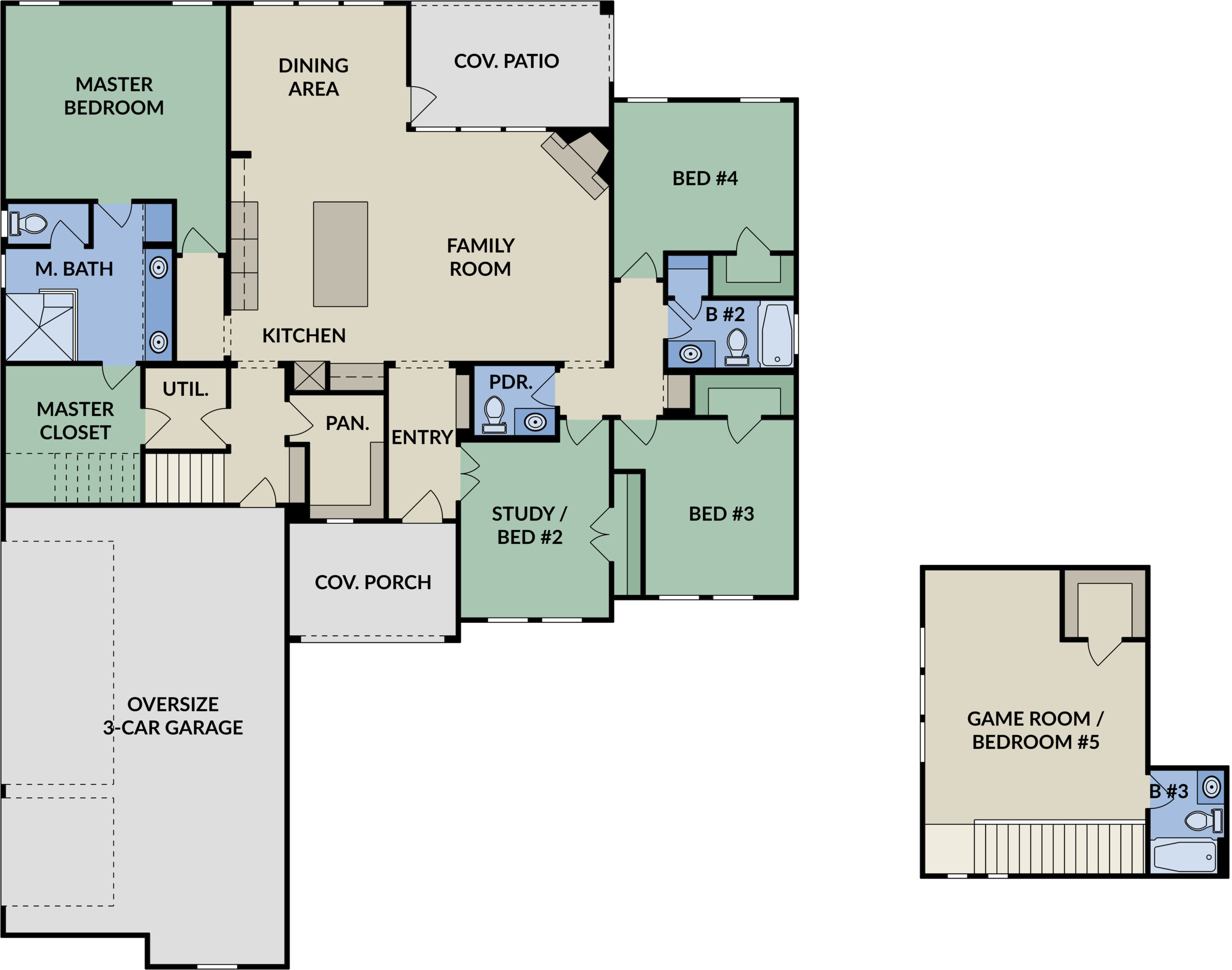 742 Rayner Ranch floor plan - 4 bedroom 3.5 bath 2565 sq ft custom home Serenity Oaks Spring Branch Texas - Hearthside Homes
